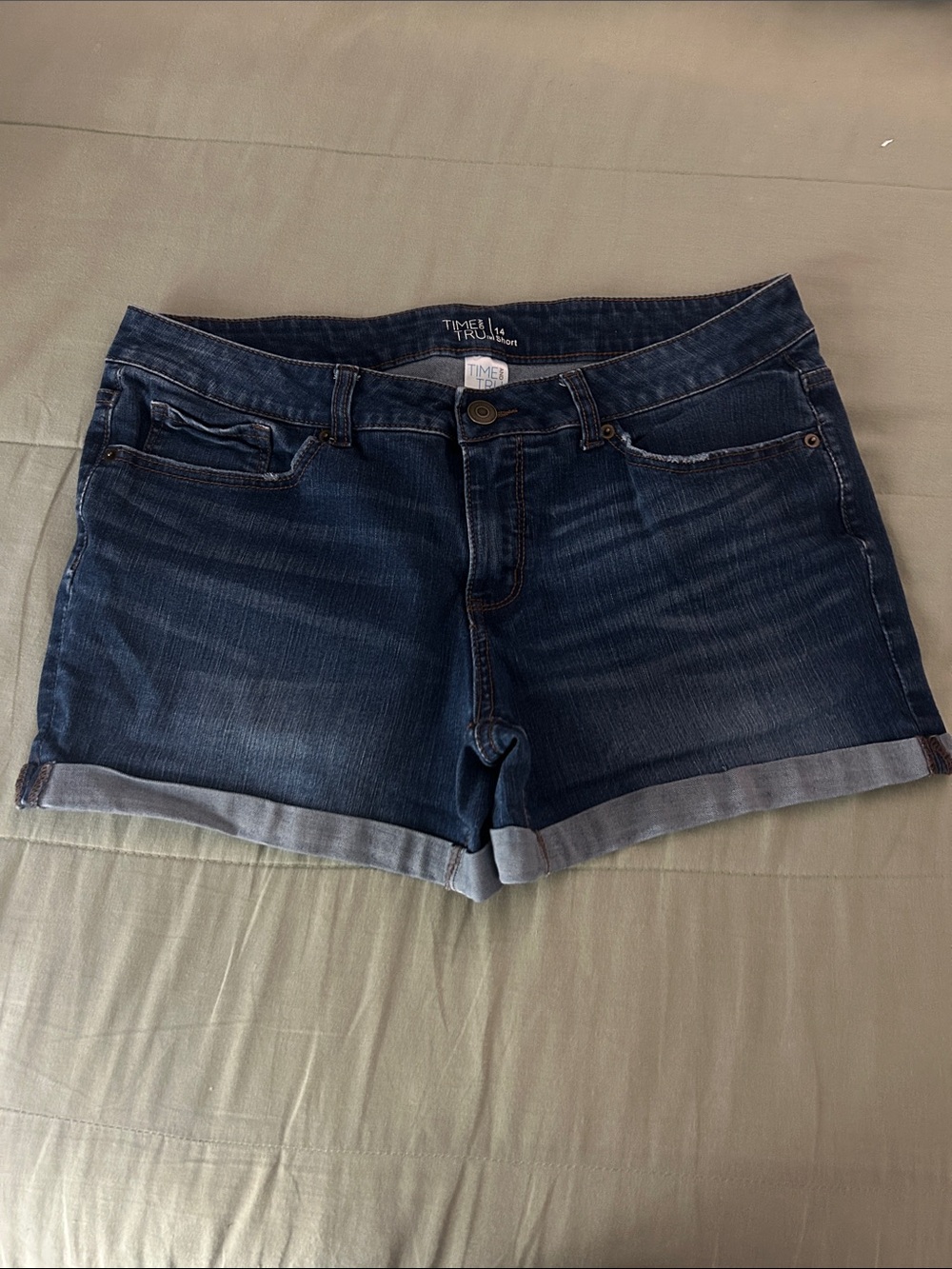 Time and Tru Dark Blue Rolled-Hem Denim Shorts